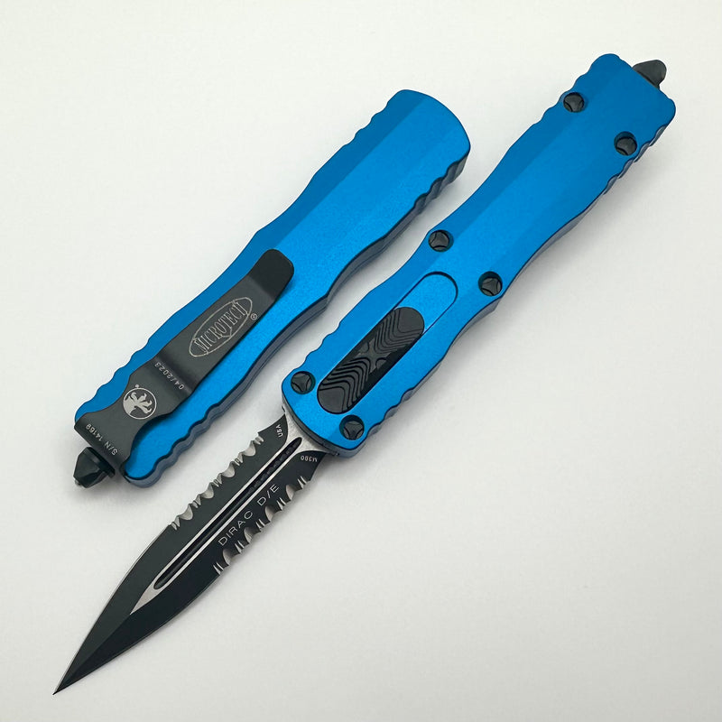 Microtech Dirac Double Edge Black Partial Serrated & Blue 225-2BL