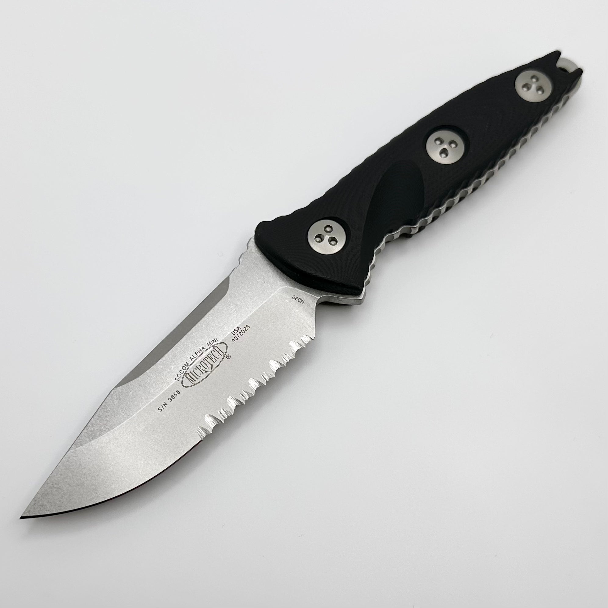 Microtech Mini Alpha Microtech Socom Alpha Mini S/E Stonewash Partial Serrated 113M-11