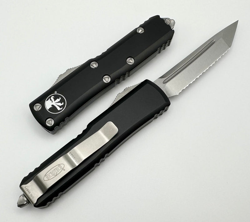 Microtech UTX-85 Tanto T/E Full Serrated Stonewash Standard & Black 233-12