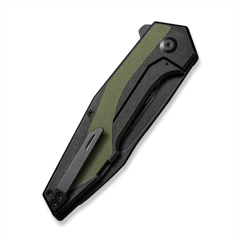 Civivi Knives Hypersonic Flipper Black Steel Handle w/ OD Green G-10 Inlays & Black Stonewash 14C28N Blade C22011-1