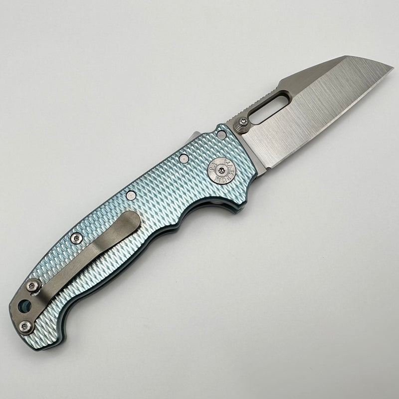 Demko Knives Hand Ground Custom AD20 MagnaCut & Artic Blue Textured Titanium