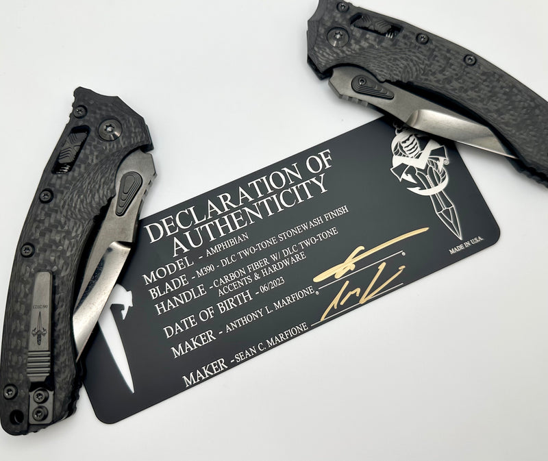 Marfione Custom Knives Amphibian RAM-LOK DLC Two Tone Stonewash M390 & Carbon Fiber Handles w/ DLC Two Tone Accents