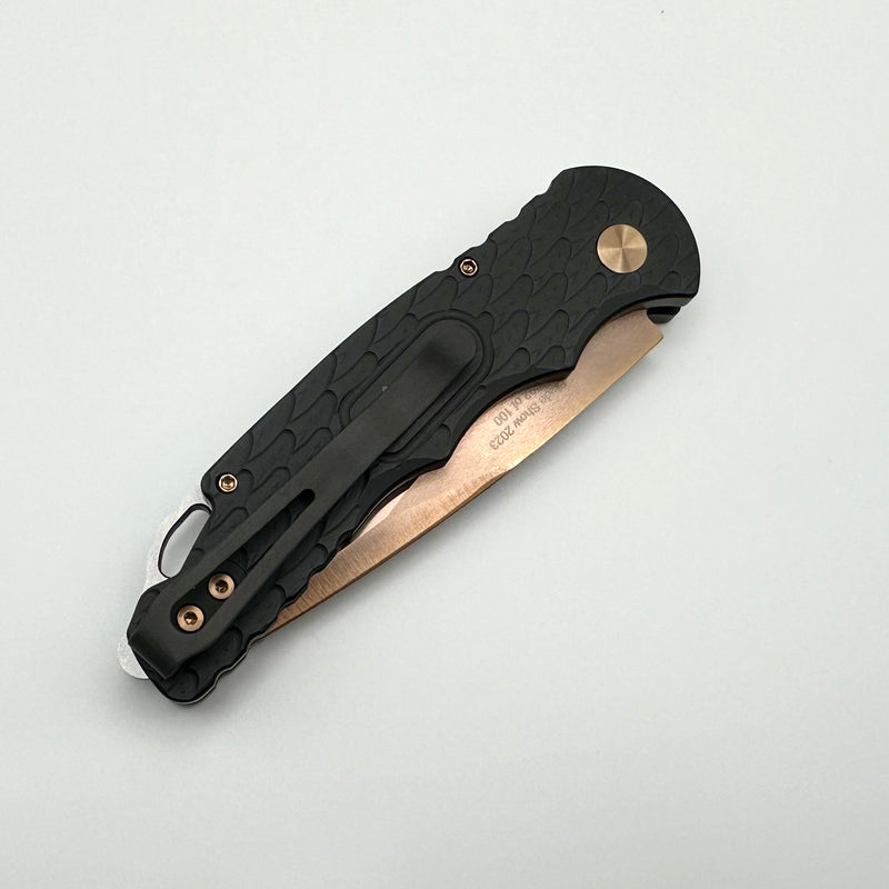 Pro-Tech TR-5 Blade Show 2023 Black Feather Textured Handle w/ Rose Gold Blade/Hardware Prototype TR-5 RG