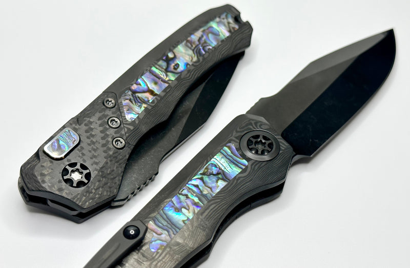 Heretic Knives Wraith Auto S/N 003 w/ Black Dunes Fat Carbon & Abalone Inlays w/ Hand Ground Cracked Ice DLC Elmax Blade