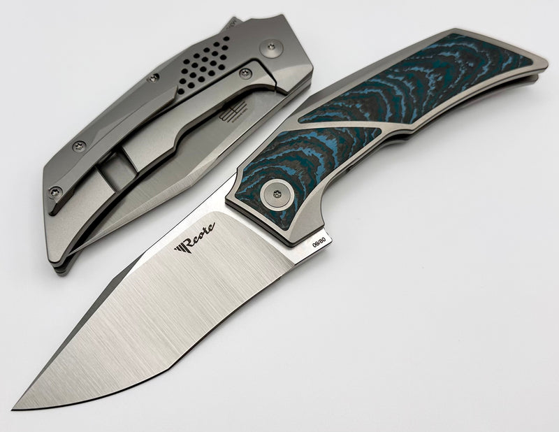 Reate Knives T3500 Titanium w/ Crosscut Artic Storm Fat Carbon Inlay & M390