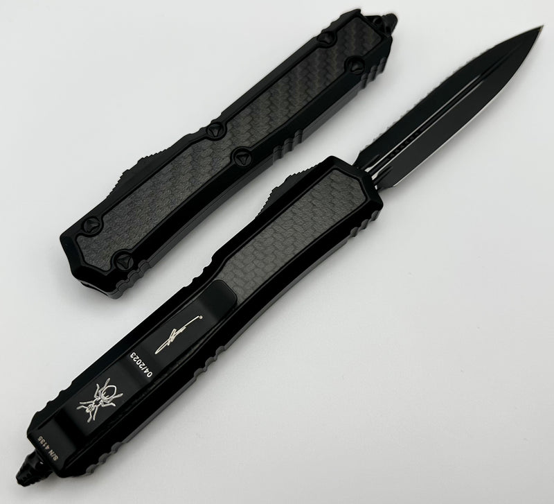 Microtech Makora Double Edge Full Serrated Tactical w/ Carbon Fiber Inlays Signature Series 206-3TCFIS