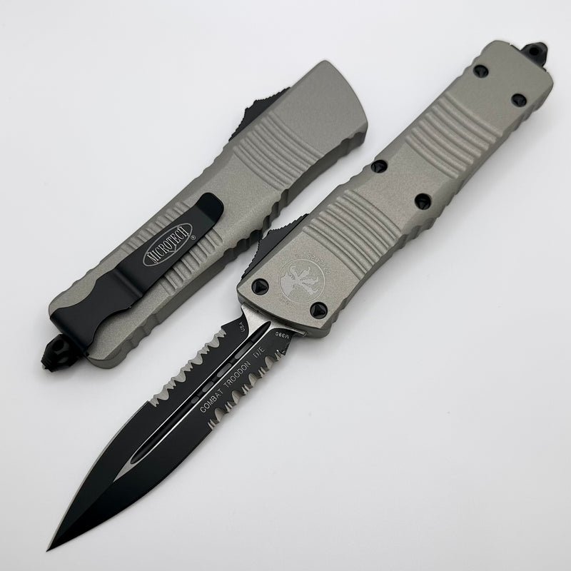 Microtech Combat Troodon "Titanium Colored" Gray & Partial Serrated Black Double Edge 142-2TG