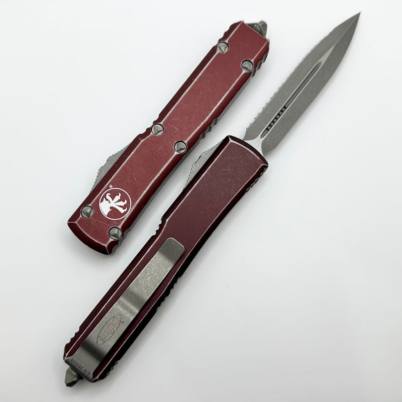 Microtech Ultratech Double Edge Full Serrated Apocalyptic & Distressed Merlot 122-12DMR