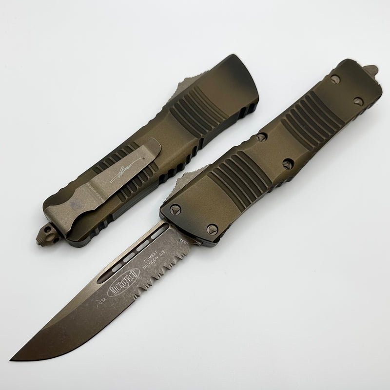Microtech Combat Troodon Antique Bronze w/ Bronzed Apocalyptic Partial Serrated Single Edge Signature Series 143-14APABS