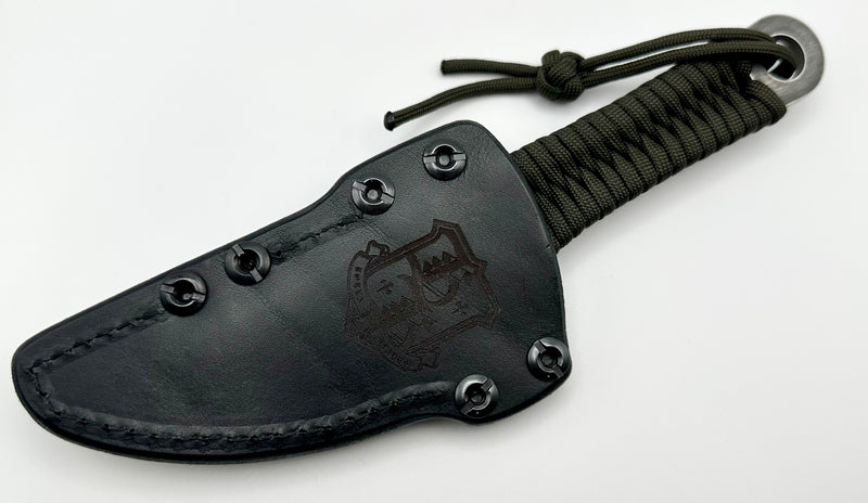 Borka Blades SBK-L M390 Rock Ground Fixed Blade & Chattanooga Leather Sheath w/ OD Green Paracord Wrap