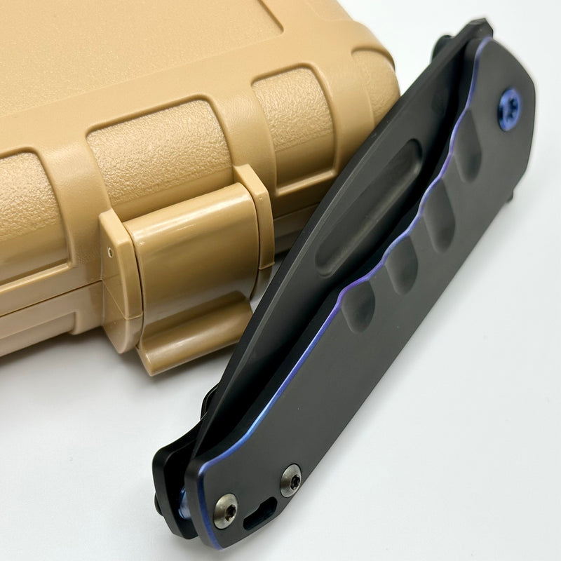 Medford Praetorian Slim Flipper S45VN PVD Drop Point & PVD Handles/Clip w/ Blue Hardware/Perimeters