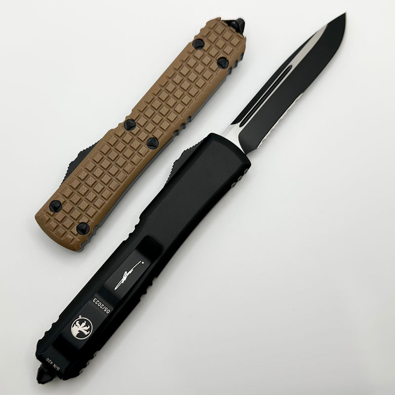 Microtech Ultratech Tan Frag G-10 Top Tactical Standard Partial Serrated Signature Series 121-2FRGTTAS