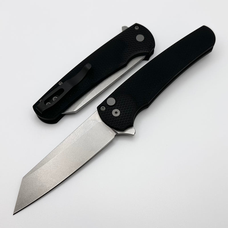 Pro-Tech Malibu Textured Black Handle & Stonewash 20CV Reverse Tanto Blade 5205