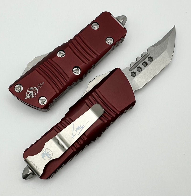 Microtech Mini Troodon Hellhound Stonewash & Merlot Signature Series 819-10MRS