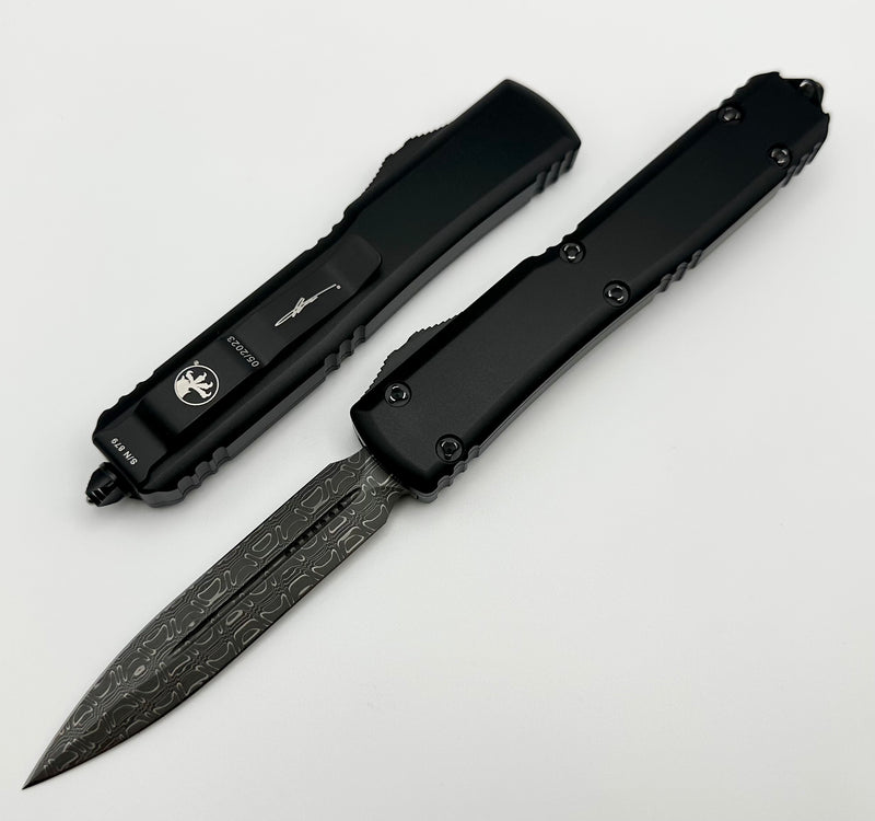 Microtech Ultratech Damascus Double Edge & Black w/ Ringed Hardware Signature Series 122-16S Damascus Pattern