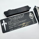 Marfione Custom Knives Scarab 2 DES Mirror Polish M390 w/ Hefted Black Handle & Blue Ringed Ti Hardware