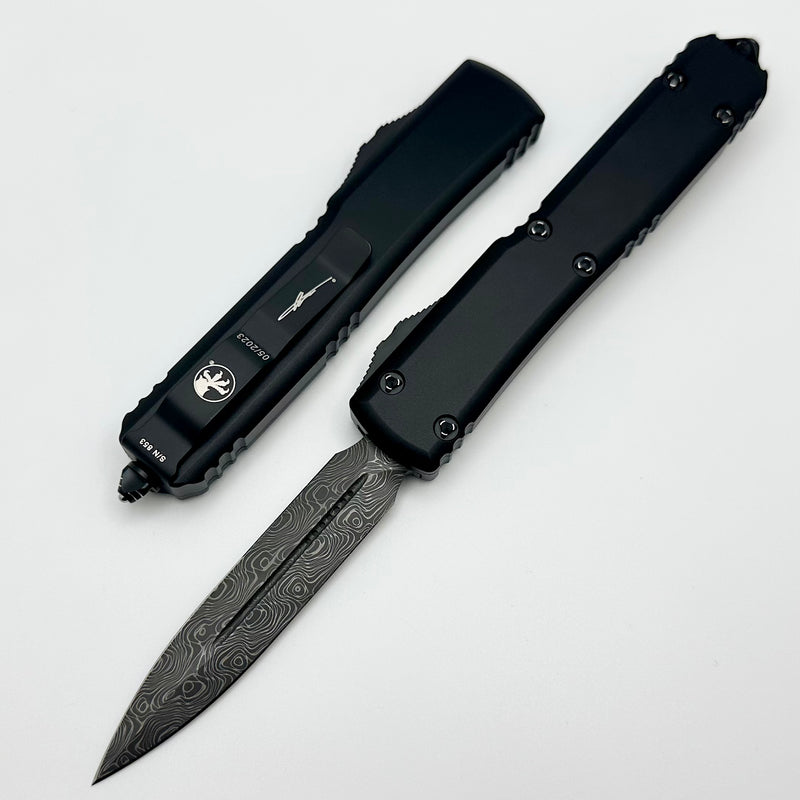 Microtech Ultratech Damascus Double Edge & Black w/ Ringed Hardware Signature Series 122-16S Damascus Pattern