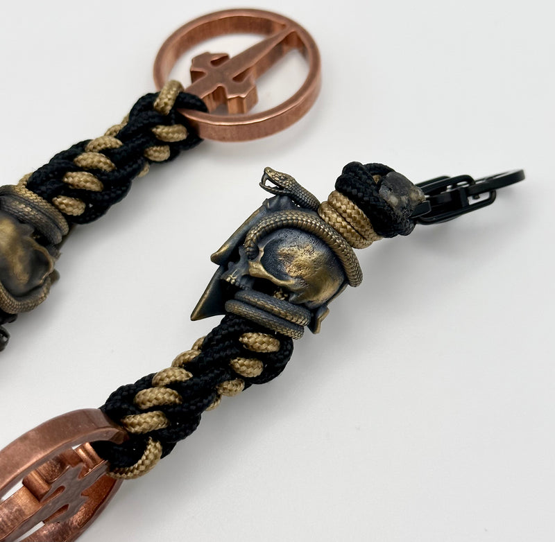 Microtech/Marfione Spartan Viper Bead w/ Hammered Copper Logo Pendant Paracord Lanyard