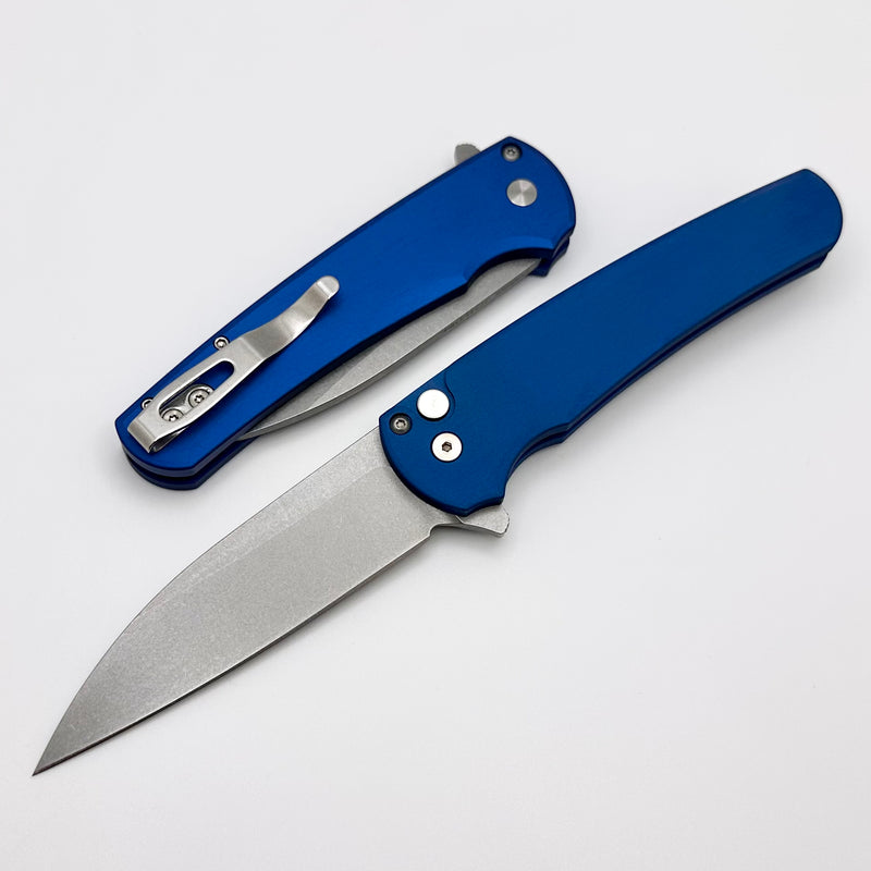 Pro-Tech Malibu Smooth Blue Handle & Stonewash MagnaCut Wharncliffe Blade 5301-BLUE