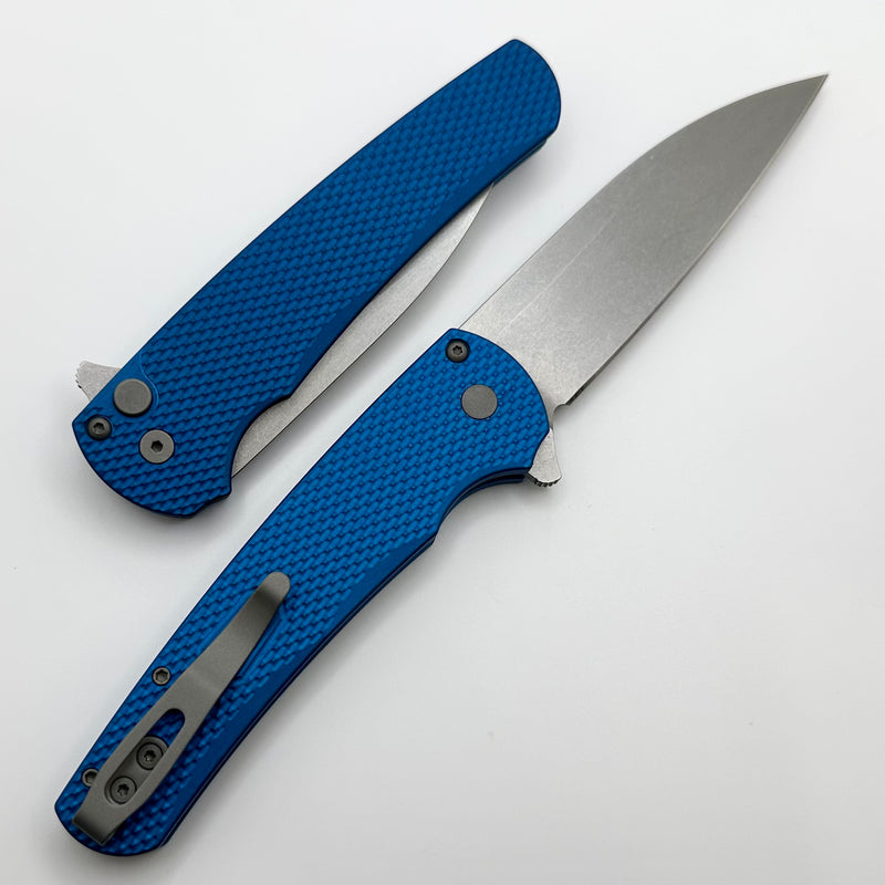 Pro-Tech Malibu Textured Blue Handle & Stonewash MagnaCut Wharncliffe Blade 5305-BLUE