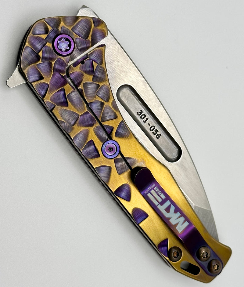 Medford Praetorian Slim Flipper S45VN Tumbled Tanto & Bronze/Violet Falling Leaf Sculpted Handles w/ Violet Hardware/Clip