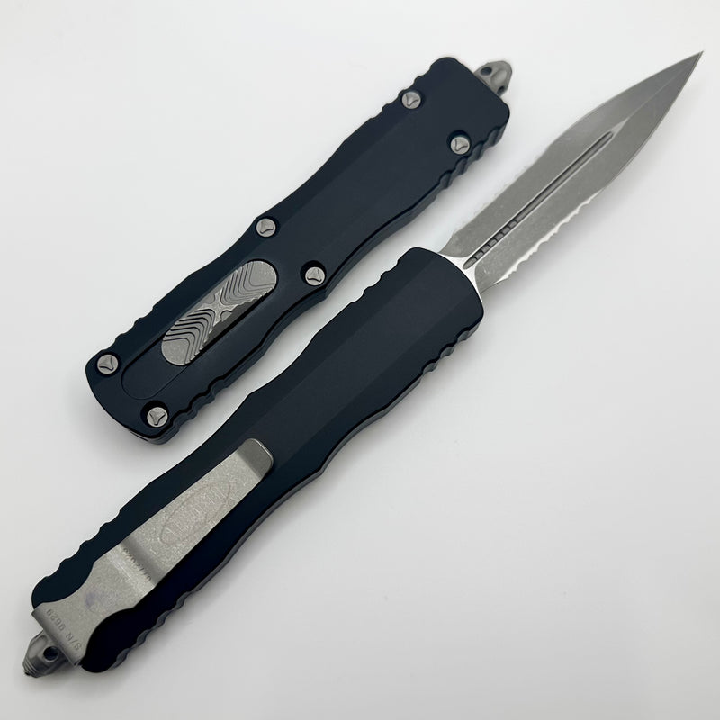 Microtech Dirac Delta Double Edge Apocalyptic Partial Serrated & Black 227-11AP