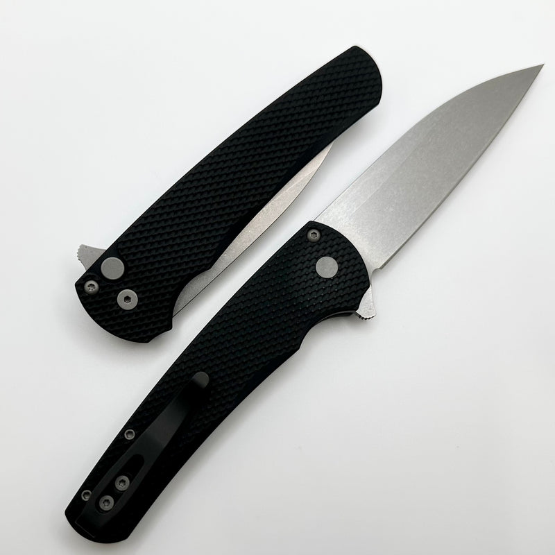 Pro-Tech Malibu Textured Black Handle w/ Black Hardware & Stonewash MagnaCut Wharncliffe Blade 5305