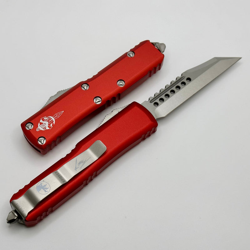 Microtech UTX-85 Warhound Stonewash Standard & Red Signature Series 719W-10RDS