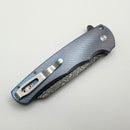 Pro-Tech Malibu Blue Ano Titanium Handle w/ Pearl Button & Vegas Forge Vines and Roses Damascus Reverse Tanto Blade 2023 Custom 009