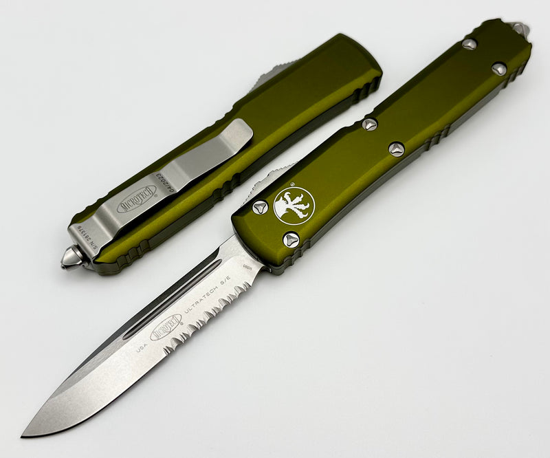 Microtech Ultratech OD Green & Single Edge Stonewash Partial Serrated 121-11OD