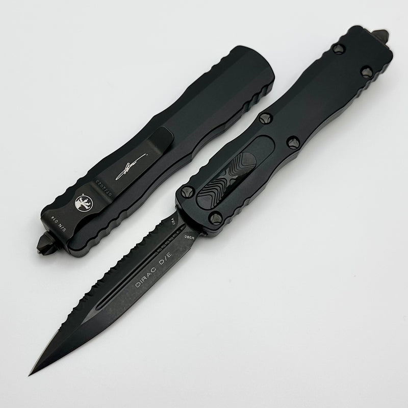 Microtech Dirac Gold Microtech Dirac DLC Double Edge Full Serrated Signature Series 225-3DL