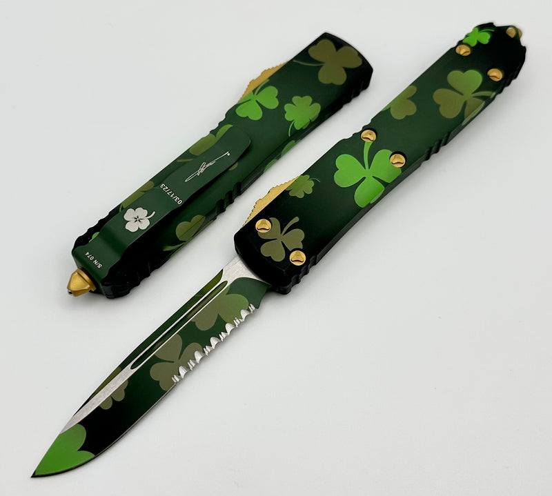 Microtech Ultratech Saint Patrick’s Day Green Partial Serrated Single Edge Signature Series 121-2SPDS
