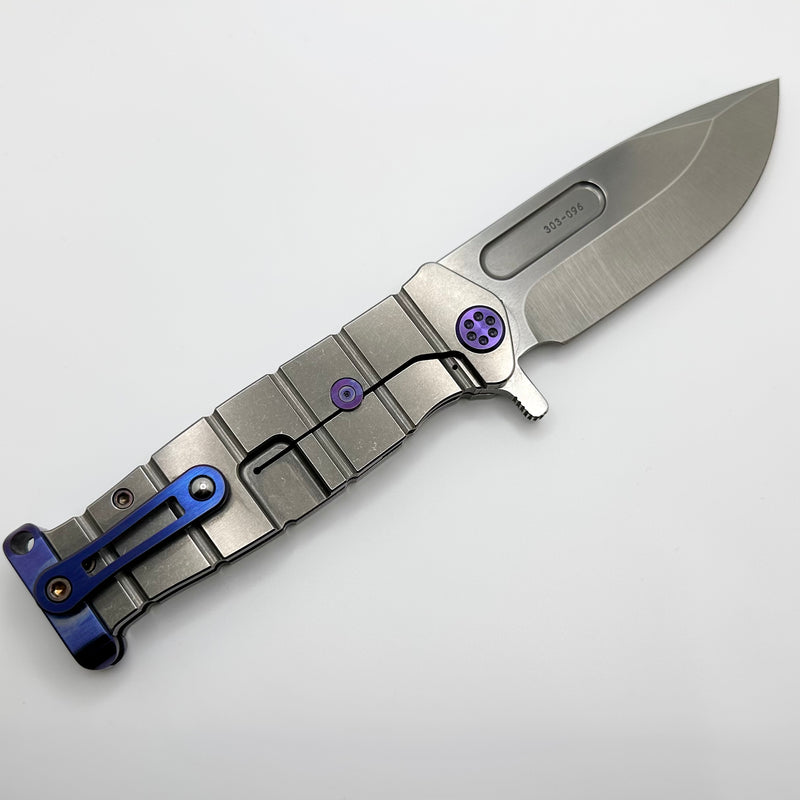 Medford Knife Fighter Flipper USMC Tumbled Handles w/ Violet Hardware/Clip/Pommel & Tumbled S45VN