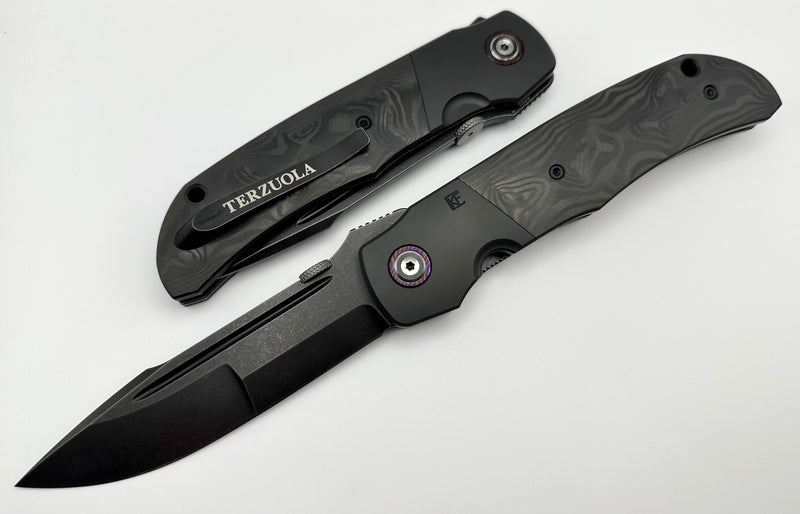 Custom Knife Factory Eagle Rock Zirc Bolsters w/ Carbon Fiber & Blackwash S110V