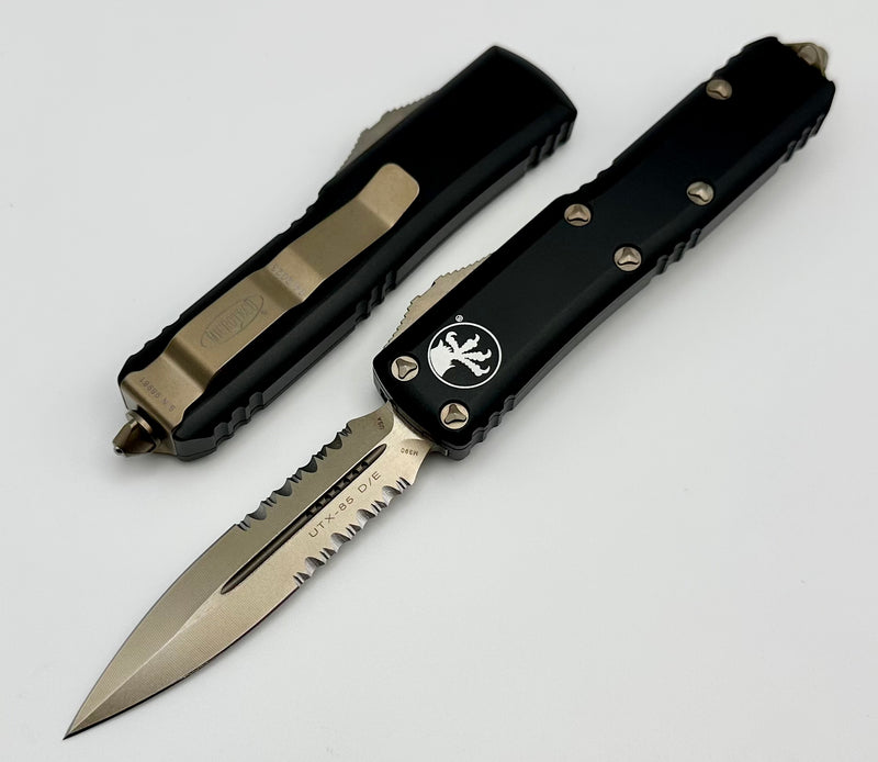 Microtech UTX-85 Black & Double Edge Partial Serrated Bronze Standard 232-14