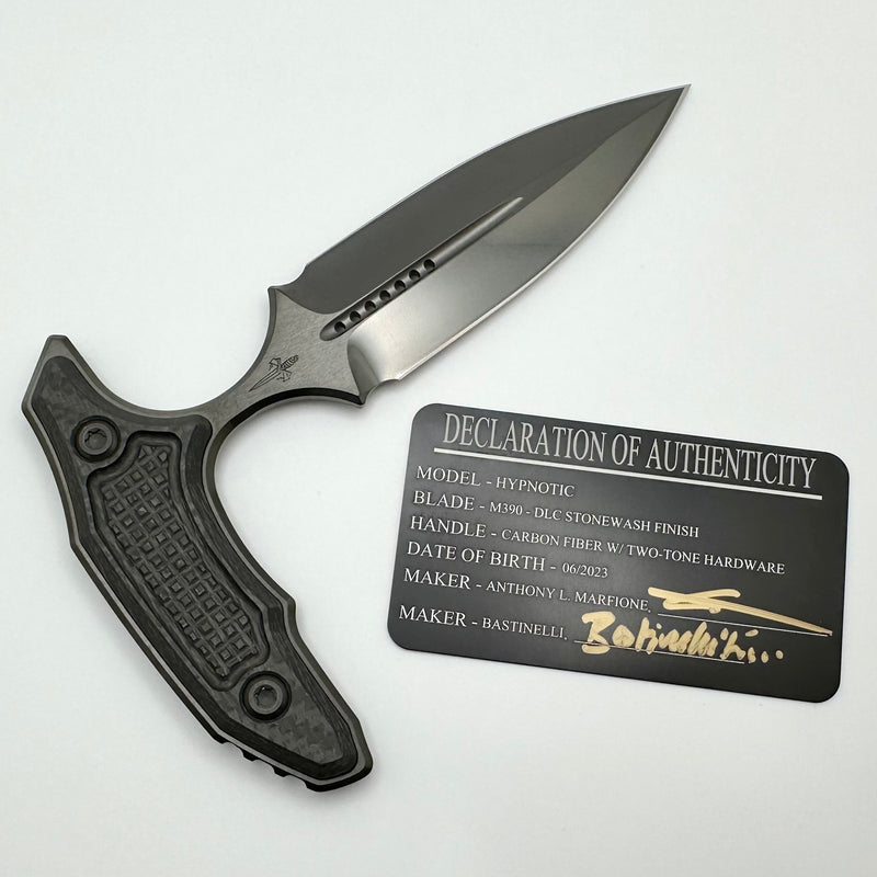 Marfione Custom Knives Hypnotic DLC Stonewash M390 & Carbon Fiber w/ Two Tone Hardware
