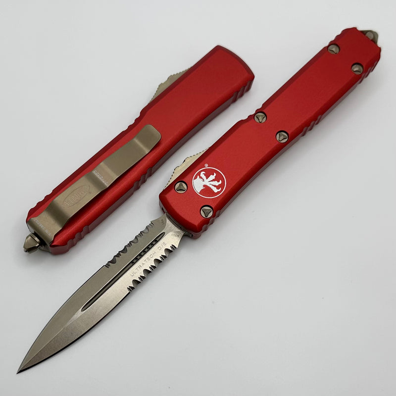 Microtech Ultratech w/ Double Edge Partial Serrated Bronze & Red 122-14RD