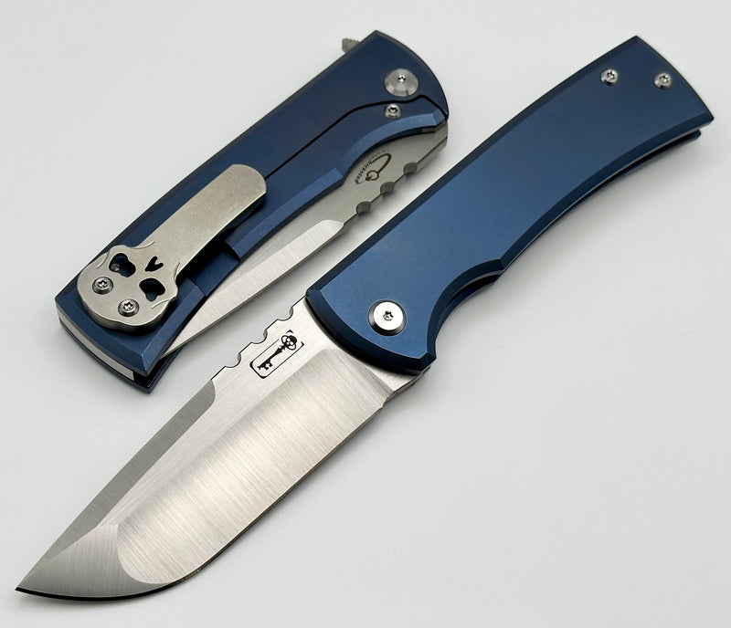 Chaves Knives Redencion 229 Kickstop Exclusive Blue Titanium w/ Orange Peel & M390 Drop Point