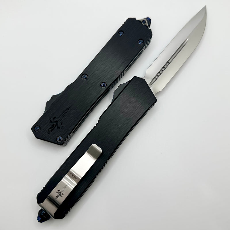 Marfione Custom Knives Scarab 2 DES Mirror Polish M390 w/ Hefted Black Handle & Blue Ringed Ti Hardware