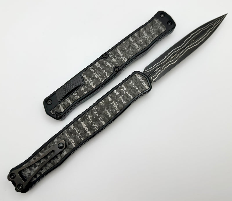 Heretic Knives Cleric II 2 Custom Double Edge Baker Forge Damascus & Fat Carbon Snakeskin Inlays