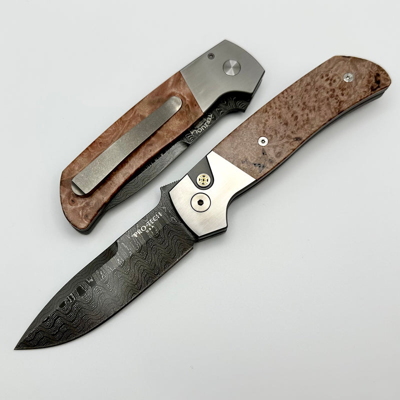 Pro-Tech ATCF 2 Tone 416 Steel w/ Maple Burl Inlays & Mosaic Button w/ Chad Nichols Damascus 2023 ATCF.010