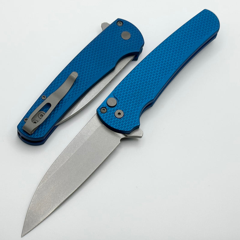 Pro-Tech Malibu Textured Blue Handle & Stonewash MagnaCut Wharncliffe Blade 5305-BLUE