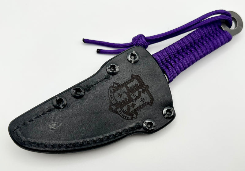 Borka Blades SBK-L M390 Rock Ground Fixed Blade & Chattanooga Leather Sheath w/ Purple Paracord Wrap