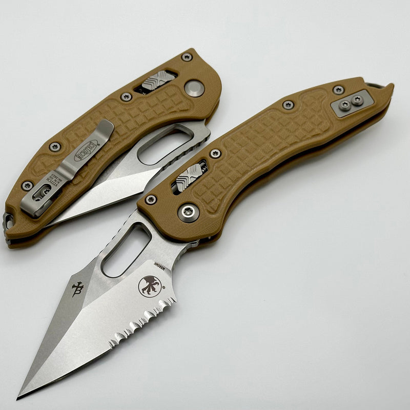 Microtech Knives Manual Stitch RAM LOK Frag Tan G-10 & Partial Serrated M390MK 169RL-11FRGTTA