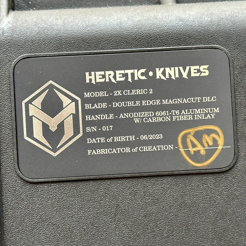 Heretic Knives GIANT 2X Cleric II Custom DLC Double Edge MagnaCut & Carbon Fiber Inlays