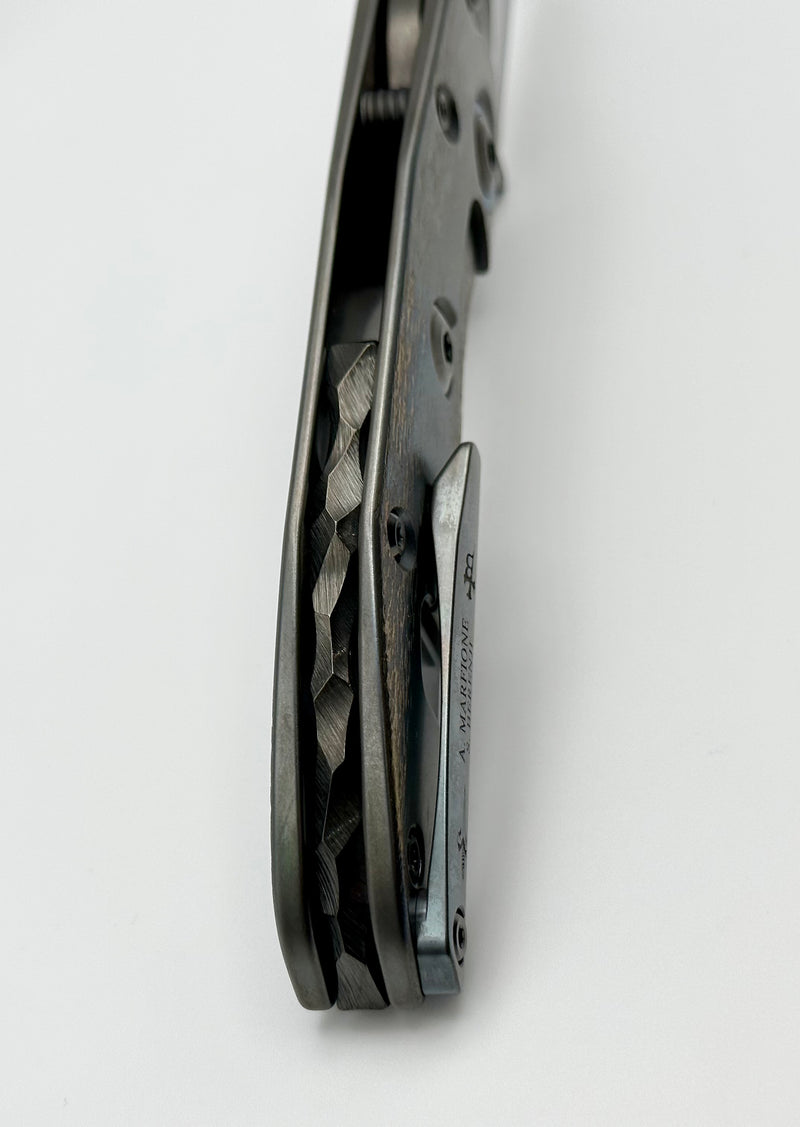 Marfione Custom Knives & Borka Blades Stitch w/ DLC Cracked Diamond Wash Rocked Double Star Grind M390 & Cosmic Titanium