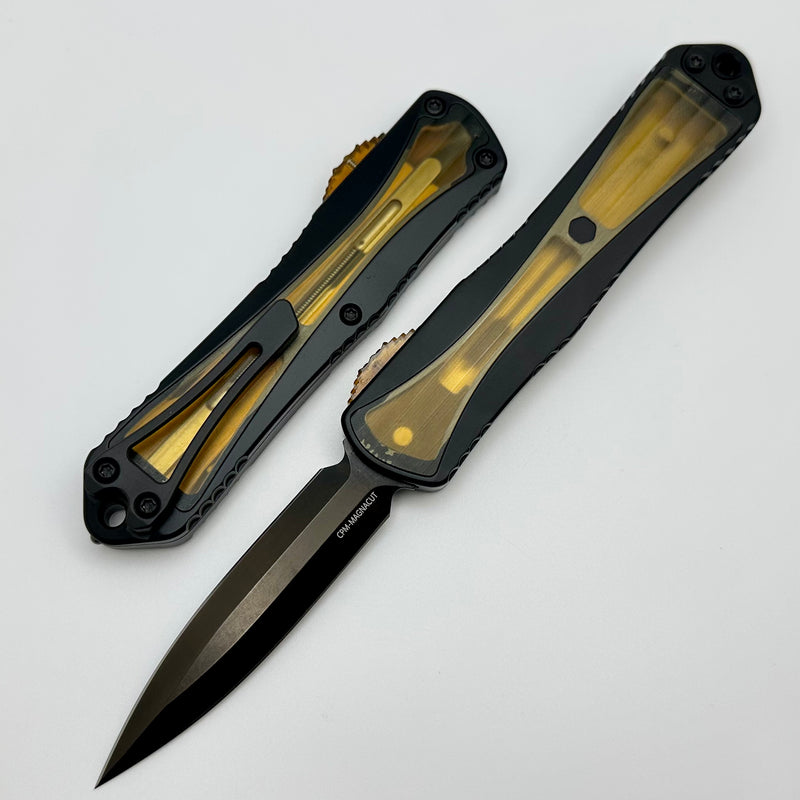Heretic Knives Manticore E Black Handle w/ Ultem Inlays/Button & DLC MagnaCut Double Edge H028-6A-ULTEM