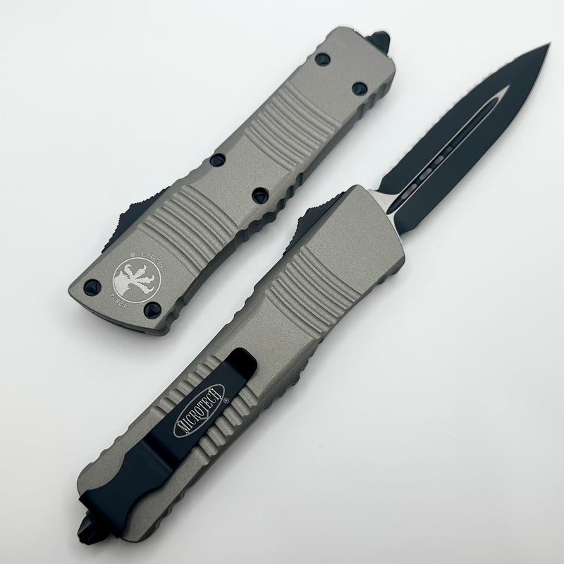Microtech Combat Troodon Double Edge Fully Serrated Black Standard & "Titanium Colored" Gray 142-3TG