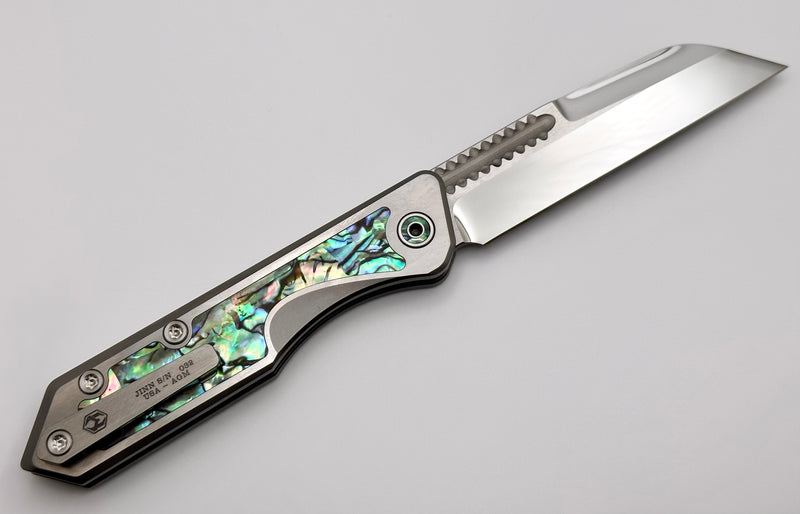 Heretic Knives Jinn Custom Titanium w/ Abalone Inset & Hand Ground Mirror Polished Elmax