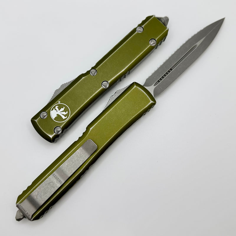 Microtech Ultratech Double Edge Apocalyptic Full Serrated & Distressed OD Green 122-12DOD